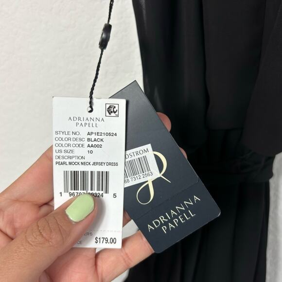 ADRIANNA PAPELL WOMEN'S PEARL MOCK NECK JERSEY MINI DRESS BLACK 10 BRAND NEW - Picture 6 of 8